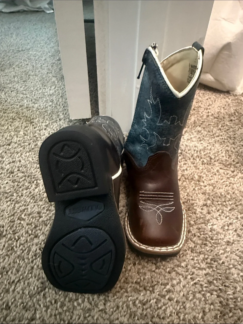 Old West Brown & Navy Kids Western Zip Boots